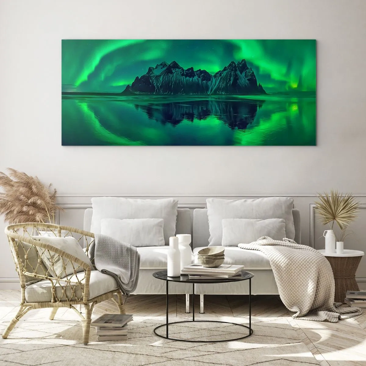 Billede på glas - I auroraens arme - 140x50 cm