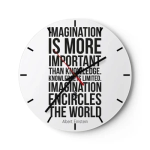 Vægur, Uret - Inspirerende citat af Albert Einstein - 30x30cm - Einstein om fantasiens kraft - Moderne vægdekoration til stue, køkken og soveværelse ARTTOR