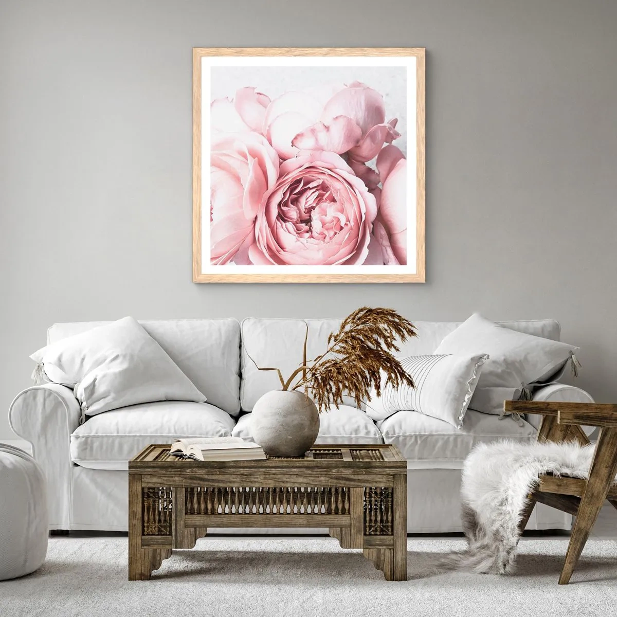 Plakat i ramme af lyst egetræ - For de romantiske - 30x30 cm