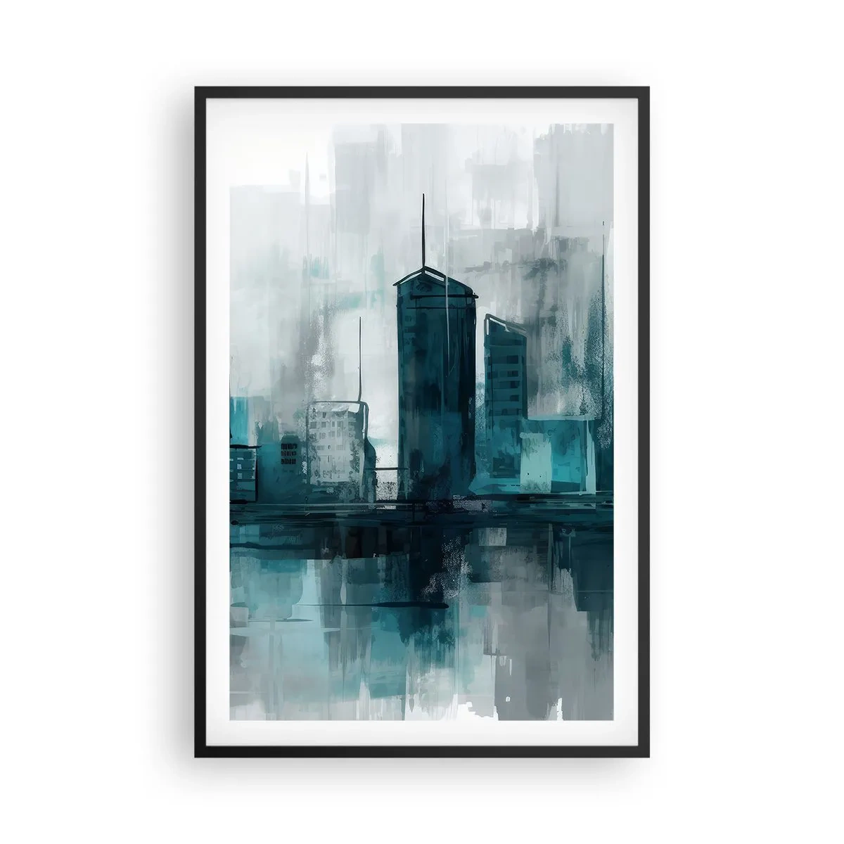 Plakat i sort ramme - Regnfarvet by - 61x91 cm