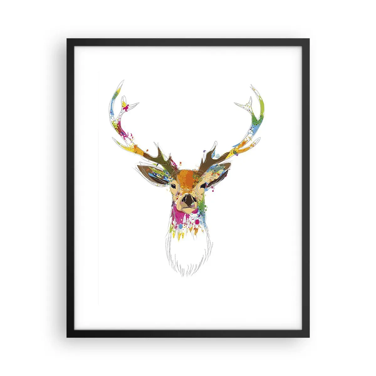 Plakat i sort ramme - Blid kronhjort badet i farver - 40x50 cm
