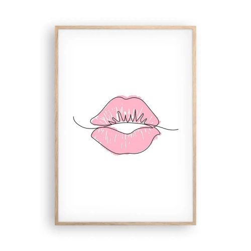 Plakat i ramme af lyst egetræ - Klar til at kysse? - 70x100 cm