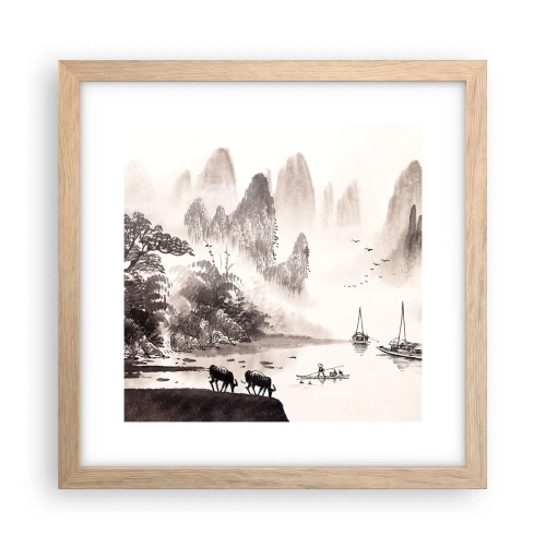 Plakat i ramme af lyst egetræ - Østens eksotiske hverdag - 30x30 cm