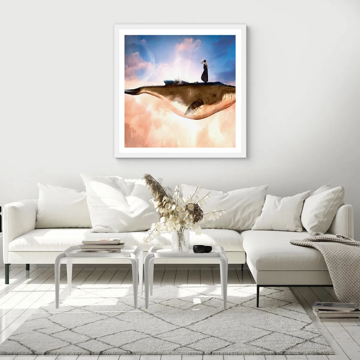 Plakat i hvid ramme - En surrealistisk rejse - 60x60 cm
