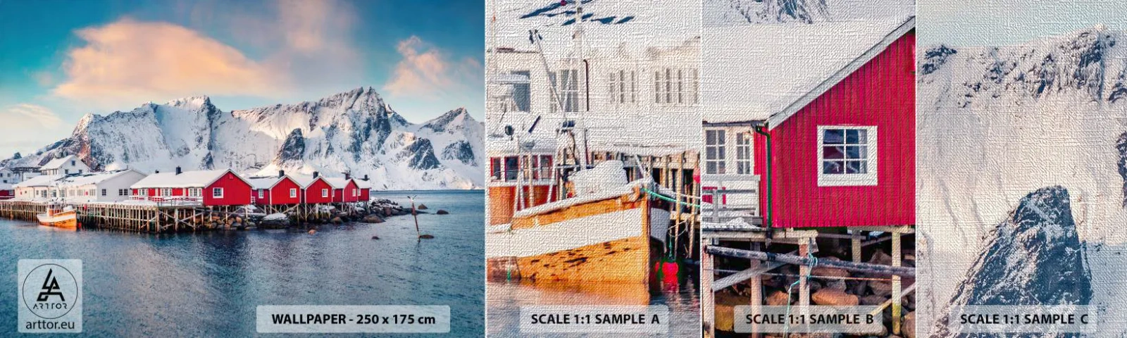 Prøve Fototapet Premium Canvas - Nordlig tilbagetrækning - Landskab, Norge, Lofoten - 100x30 cm