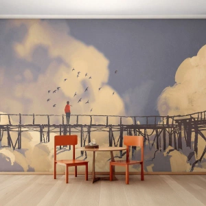 Fototapet Premium Canvas - Blå længsel - Abstraktion, Bro, Skyer - 250x175 cm