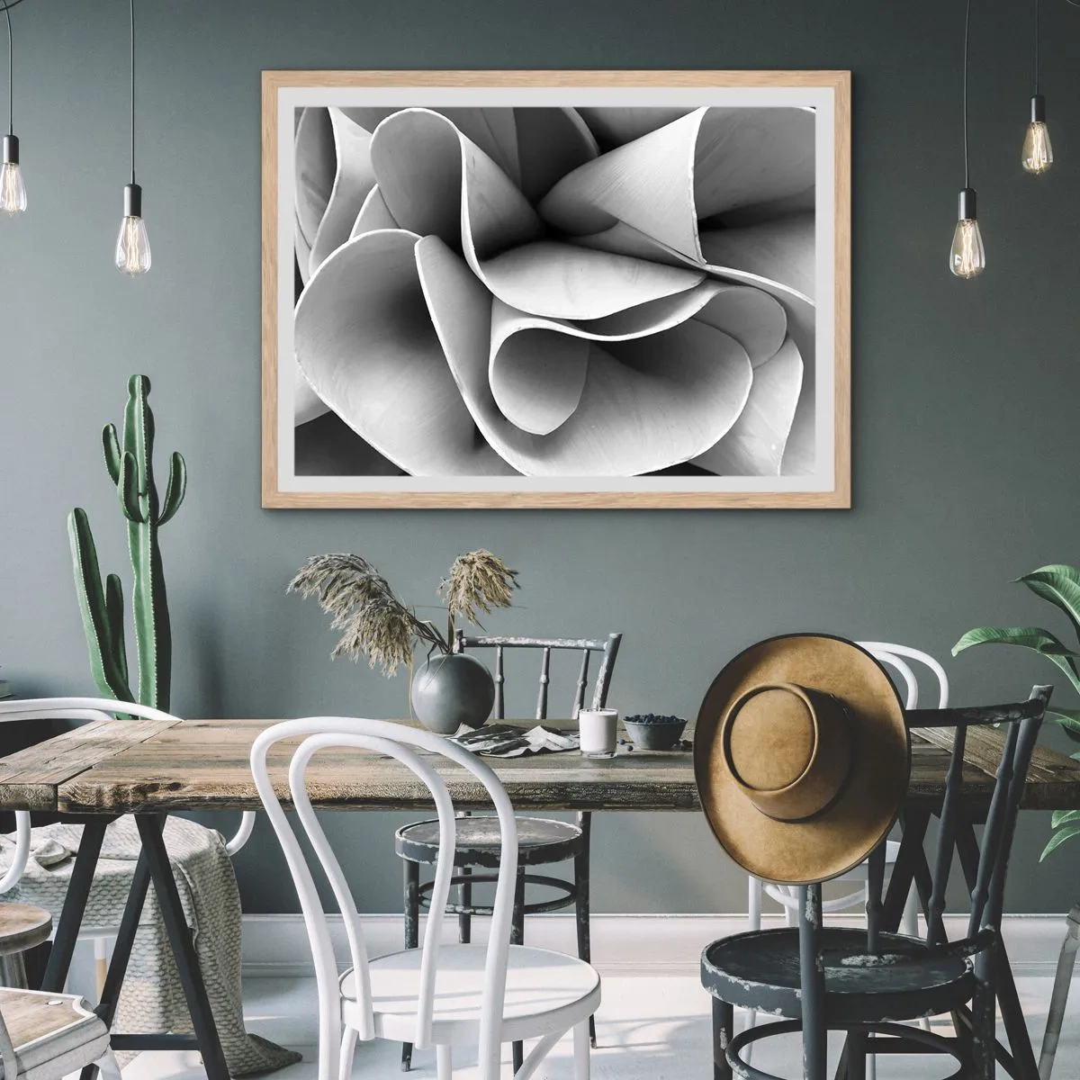 Plakat i ramme af lyst egetræ - Hvad der sker i rummet - 100x70 cm