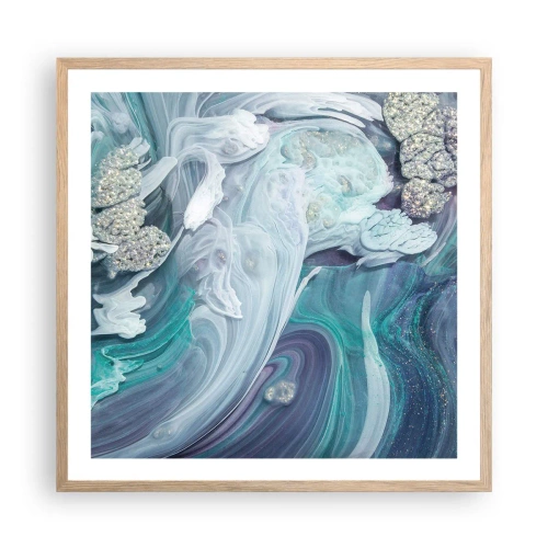 Plakat i ramme af lyst egetræ - Strømme af blå - 60x60 cm