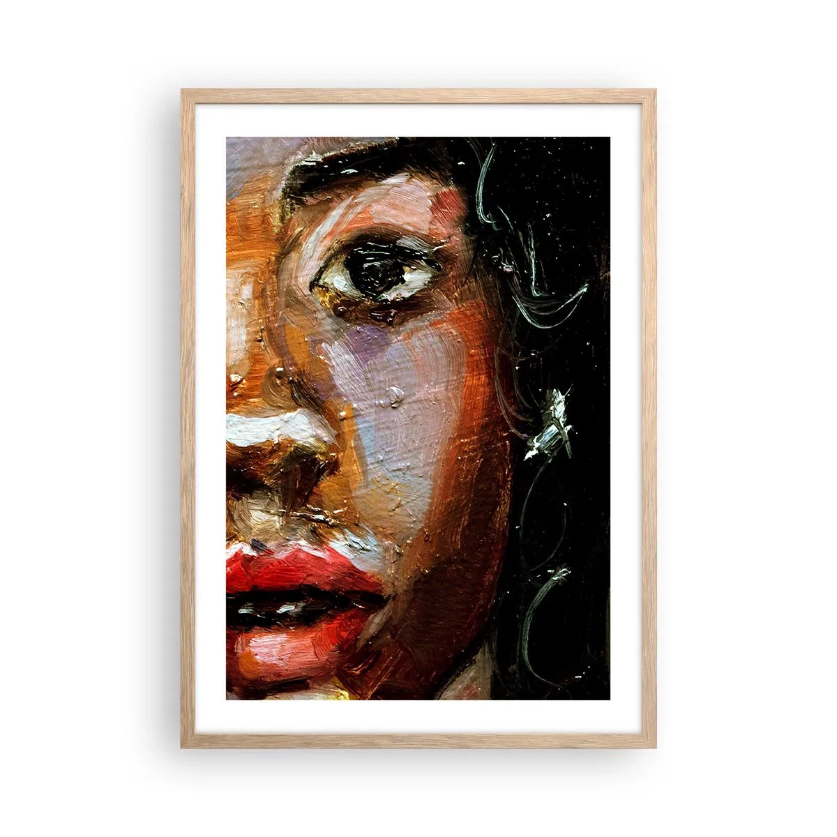 Plakat i ramme af lyst egetræ - Sort og glitter - 50x70 cm