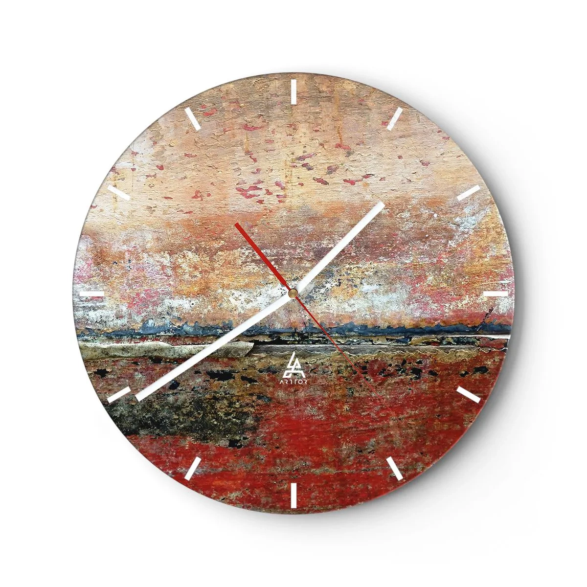 Vægur, Uret - Et abstrakt landskab med tekstur og varme jordtoner. - 30x30cm - Måske er det havet - Moderne vægdekoration til stue, køkken og soveværelse ARTTOR