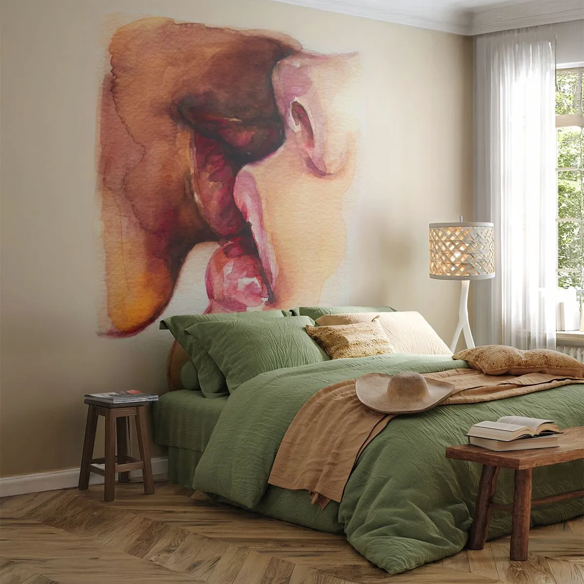 Fototapet Premium Sand - Som nat og dag, jord og himmel - Abstraktion, Kys, Forelsket par - 450x315 cm