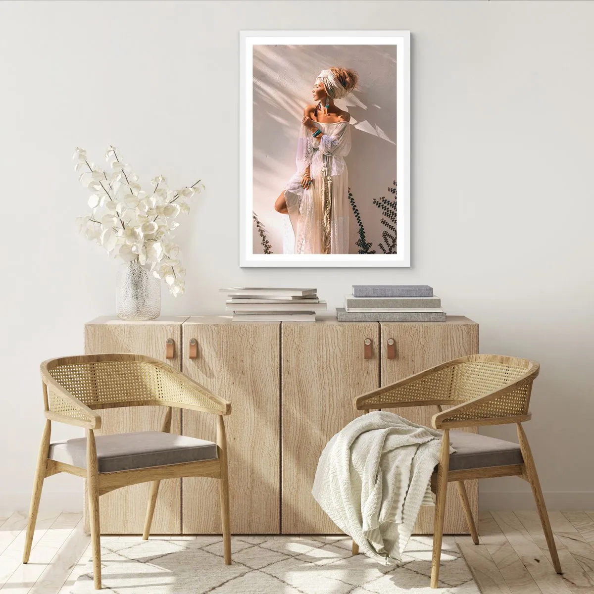 Plakat i hvid ramme - Solen og pigen - 30x40 cm