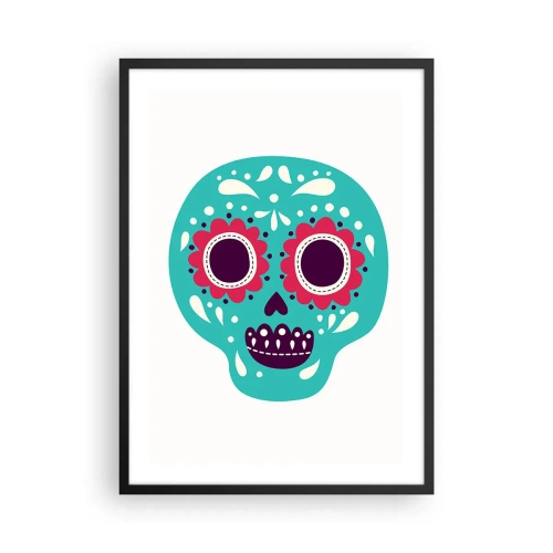 Plakat i sort ramme - Farverigt mexicansk dødsdagskranie - 50x70cm - Livet - sjovt indtil døden - Moderne vægdekoration til stue og soveværelse ARTTOR