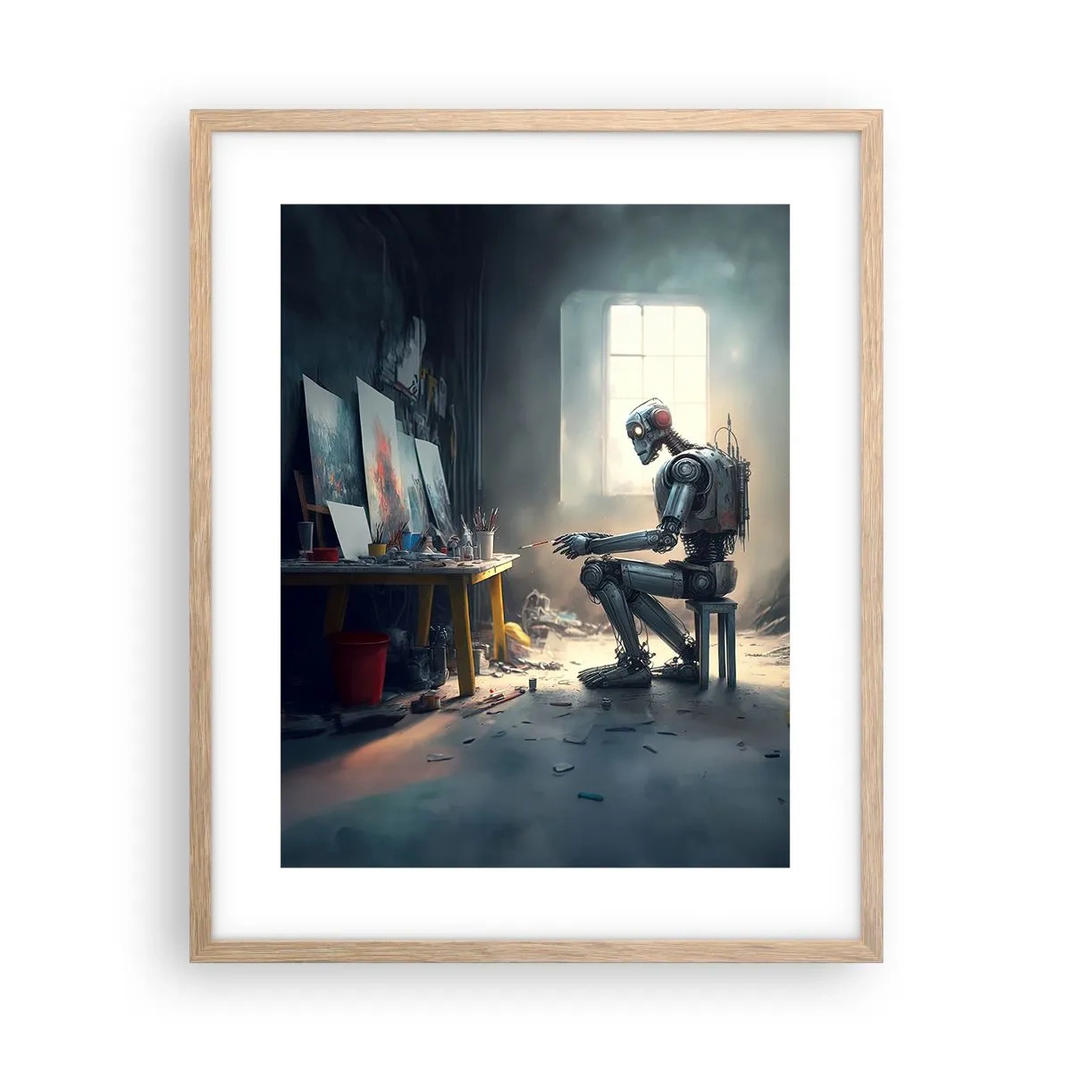 Plakat i ramme af lyst egetræ - Den skabende handling - 40x50 cm