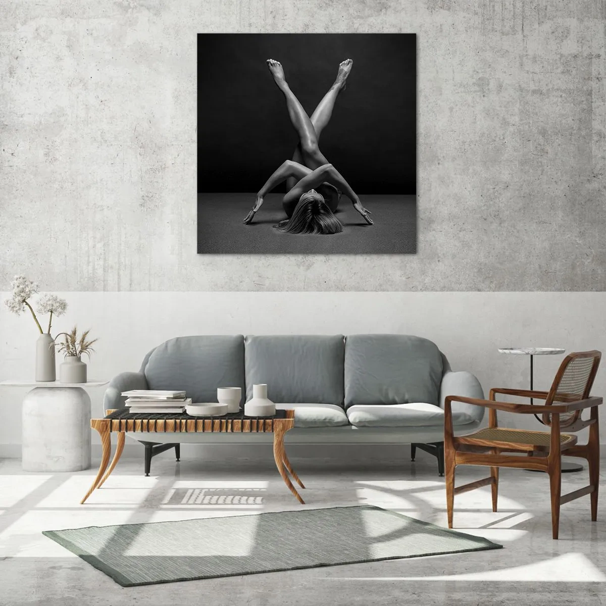 Billede på glas - Nøgenhedens geometri - 60x60 cm