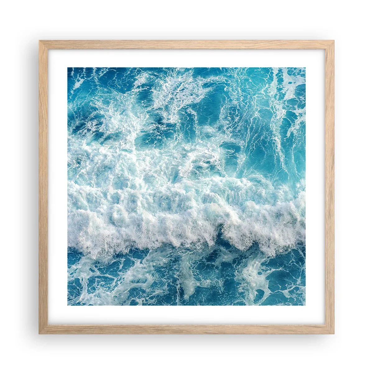 Plakat i ramme af lyst egetræ - Glædeligt og i spring - 50x50 cm