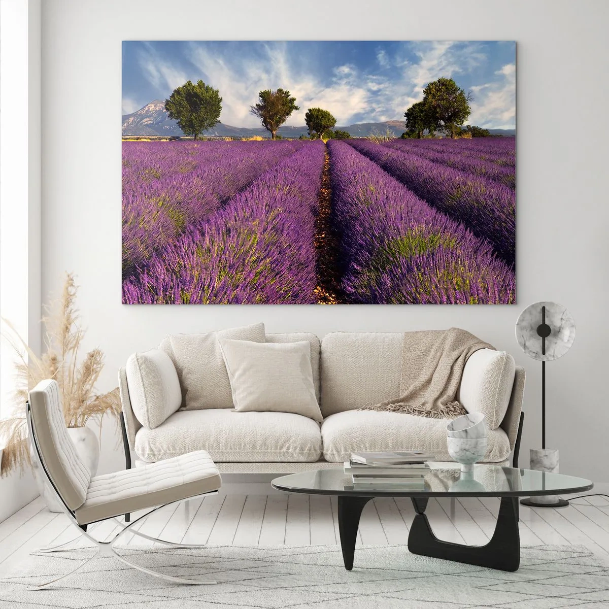 Billede på glas - Enge med lavendel - 100x70 cm