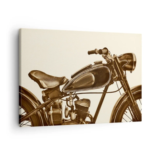Lærredstryk - Billede på lærred - En vintage retro motorcykel på en lys baggrund - 70x50cm - Længsel efter klassikerne - Moderne vægdekoration til stue og soveværelse ARTTOR