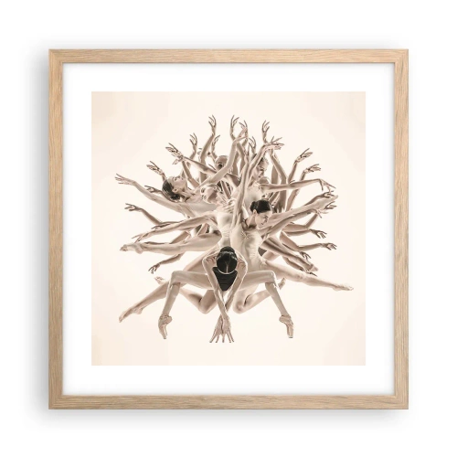 Plakat i ramme af lyst egetræ - Blomstrende i dans - 40x40 cm