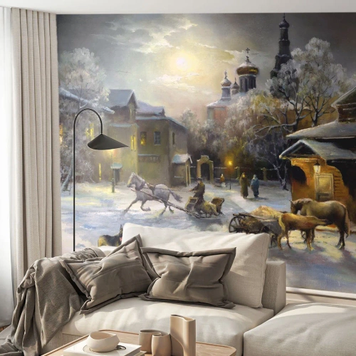 Fototapet på mål Premium Sand - Den russiske vinters magi - Landskab, Landsby, Vinter på landet