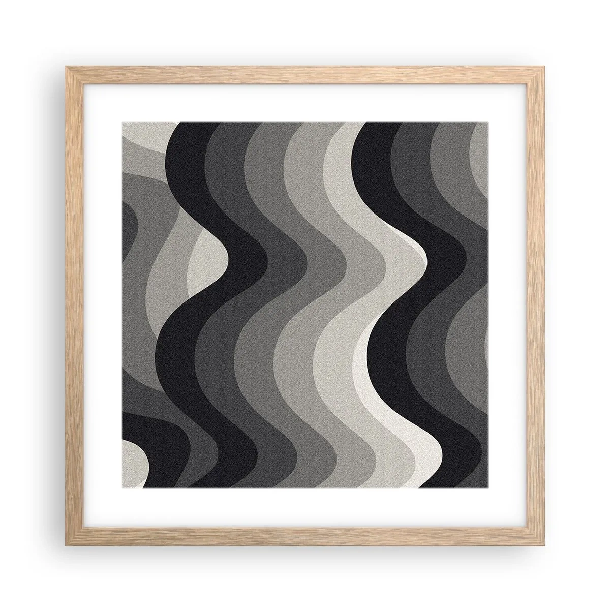 Plakat i ramme af lyst egetræ - Bølge efter bølge - 40x40 cm