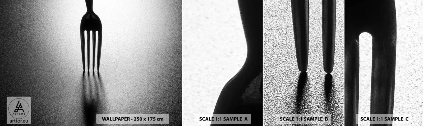 Fototapet Prøve Standard Eco - Lys og skygge - Gaffel, Bestik, Køkken - 100x30 cm