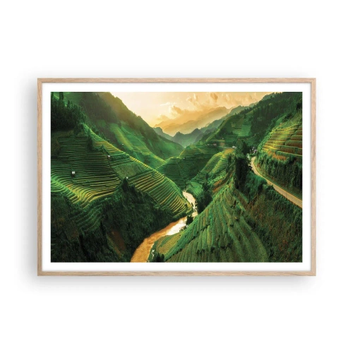 Plakat i ramme af lyst egetræ - Vietnamesisk dal - 100x70 cm