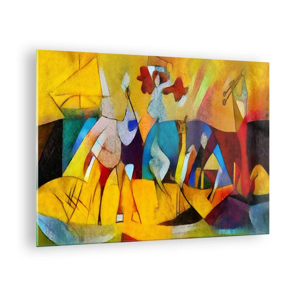 Billede på glas - Farverig abstraktion med figurer og geometriske former - 70x50cm - Sol - liv - glæde - Moderne vægdekoration til stue og soveværelse ARTTOR