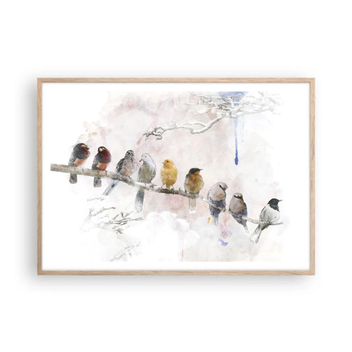 Plakat i ramme af lyst egetræ - Møde med vinger - 100x70 cm