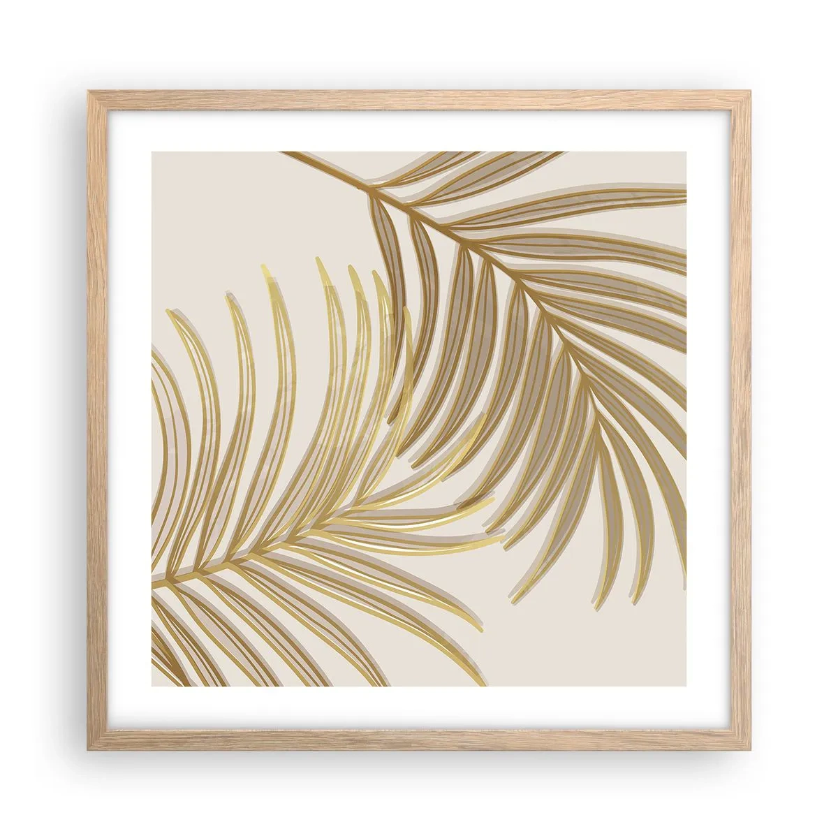 Plakat i ramme af lyst egetræ - Gylden palme! - 50x50 cm