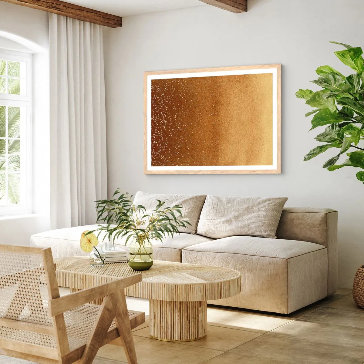 Plakat i ramme af lyst egetræ - Lysets fødsel - 100x70 cm