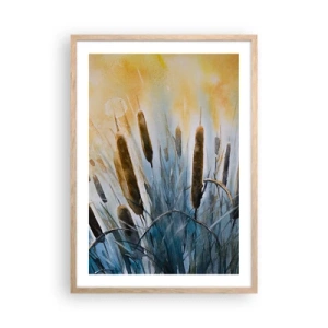 Plakat i ramme af lyst egetræ - Vandets kulde, solens varme - 50x70 cm