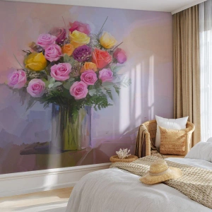 Fototapet Selvklæbende Deluxe Sticker - Bevaret skønhed - Vase med blomster, Buket blomster, Stykke - 500x350 cm