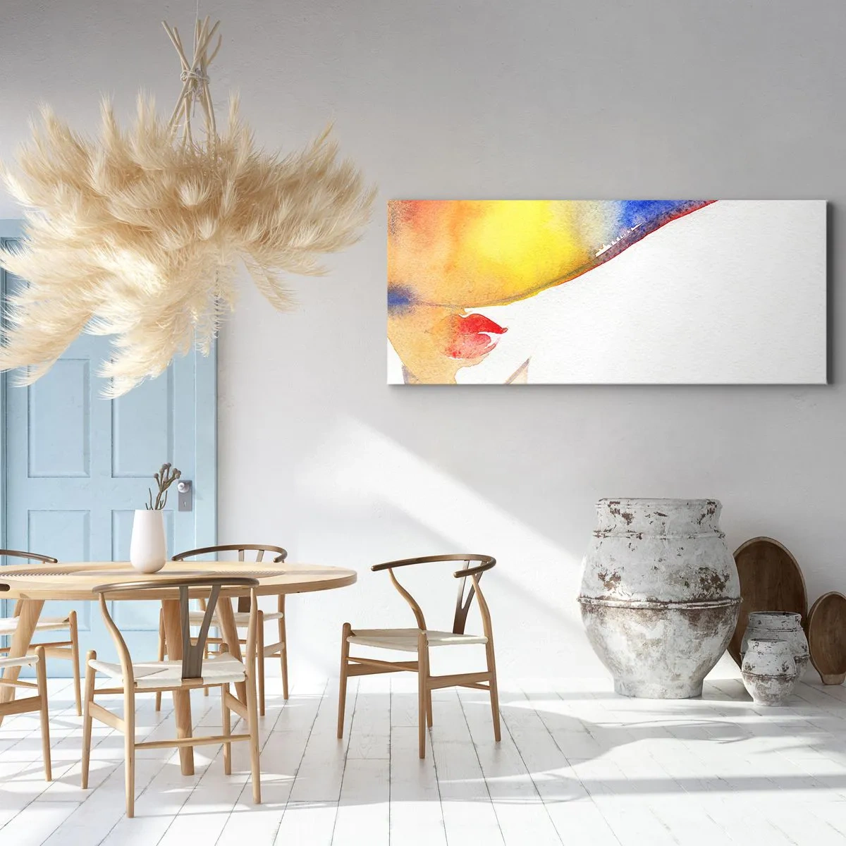 Lærredstryk - Billede på lærred - Portræt af en dame    - 90x30 cm