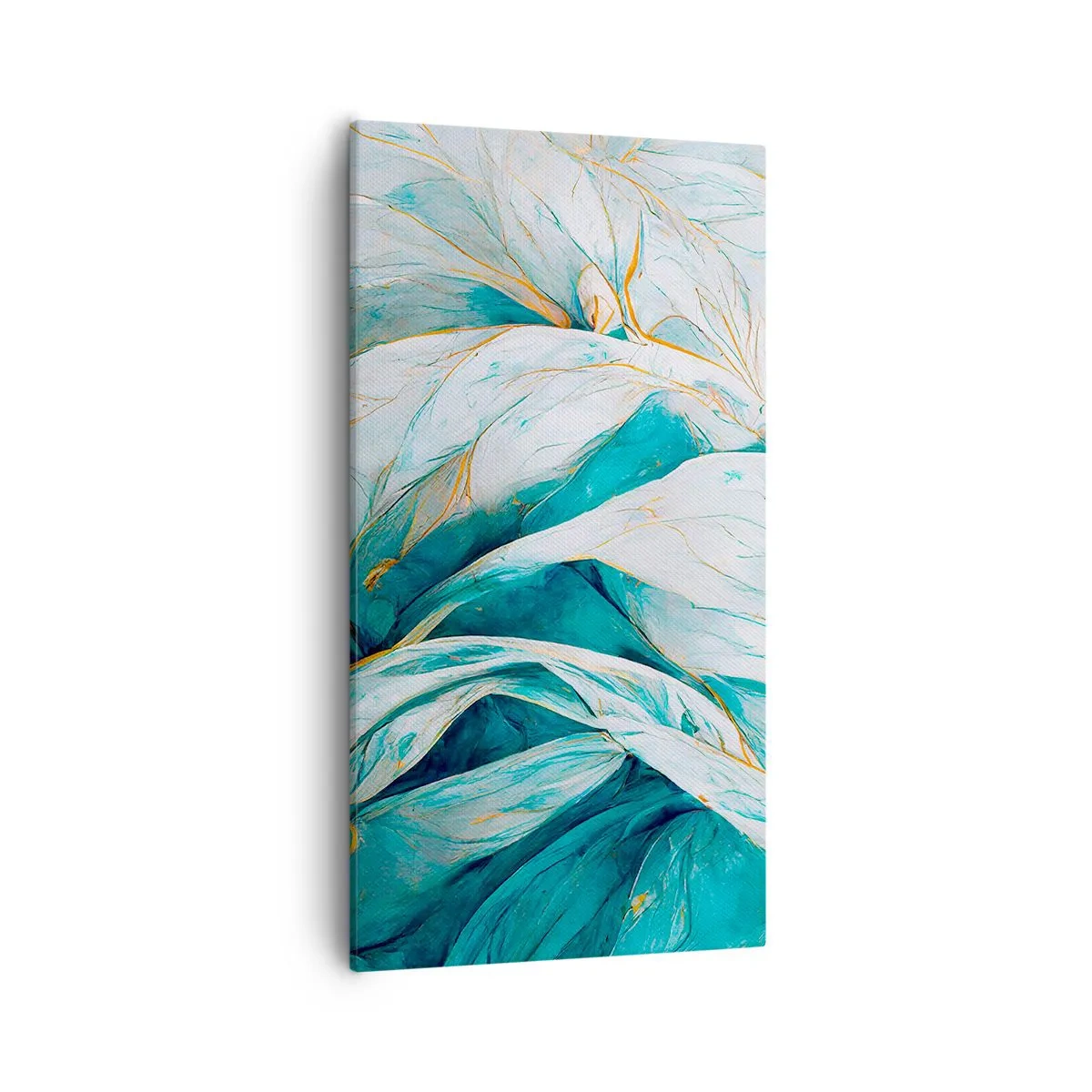 Lærredstryk - Billede på lærred - Blå abstraktion med et guldmotiv - 55x100 cm