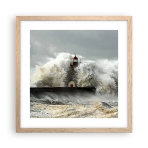 Plakat i ramme af lyst egetræ - Havets vrede - 40x40 cm
