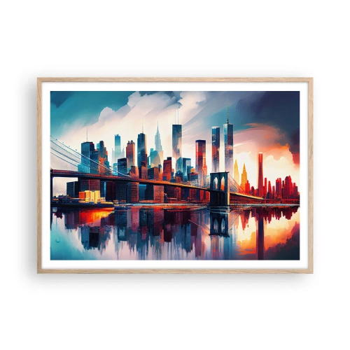 Plakat i ramme af lyst egetræ - Fænomenale New York - 100x70 cm