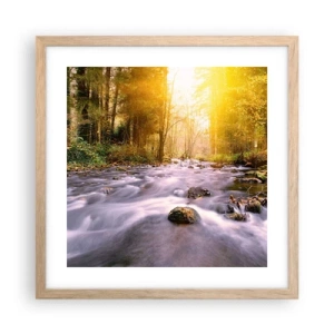 Plakat i ramme af lyst egetræ - Malachit i sølv- og guldfatning - 40x40 cm