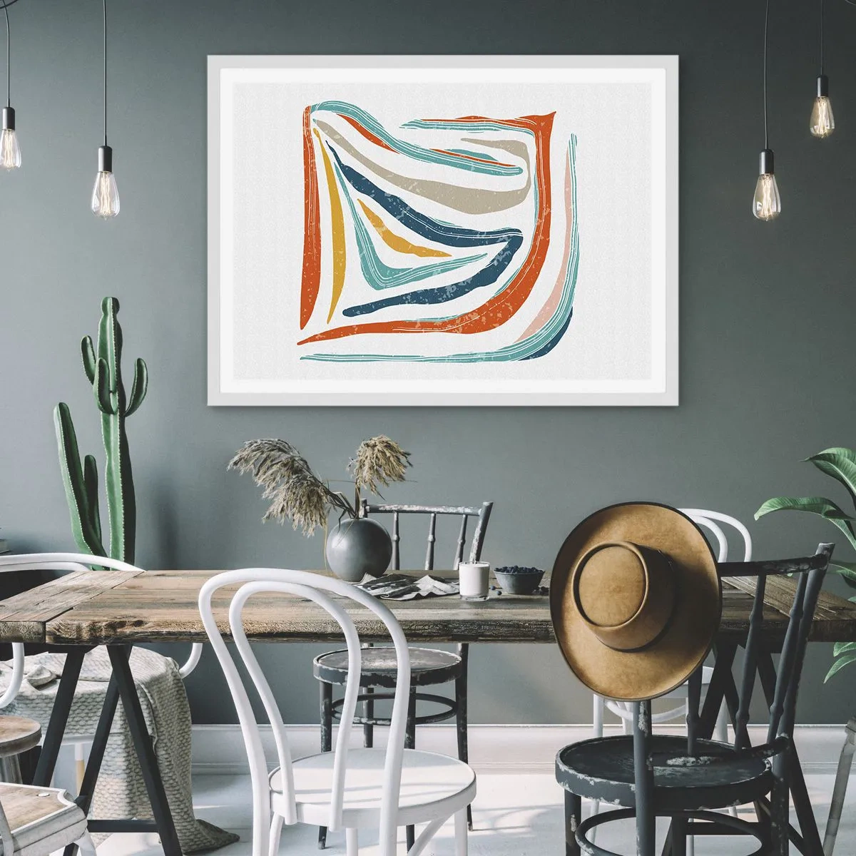 Plakat i hvid ramme - Venligt smilende abstraktion - 70x50 cm