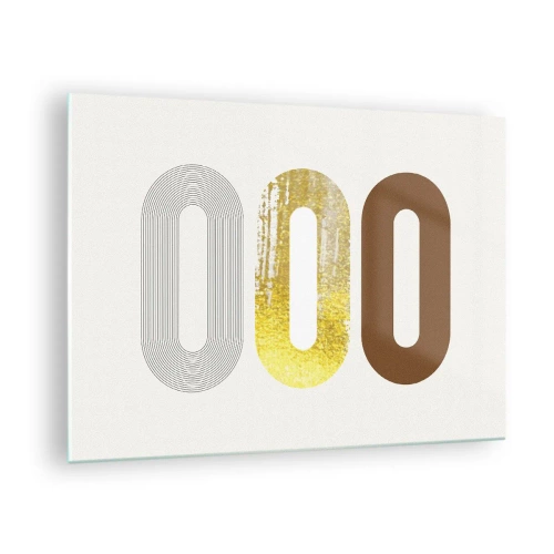Billede på glas - Moderne geometrisk grafik i guld og bronze - 70x50cm - Åhhh! - Moderne vægdekoration til stue og soveværelse ARTTOR