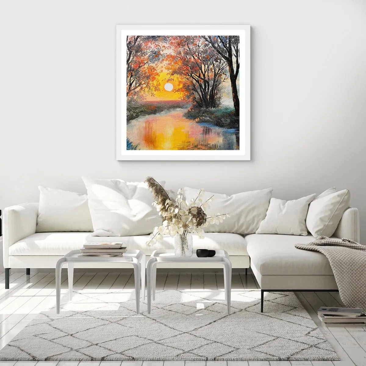 Plakat i hvid ramme - Efterårs atmosfære - 60x60 cm
