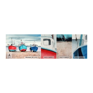 Prøve Fototapet Premium Sand - Klar til at fange - Nautisk, Ved havet, Fiskekuttere - 100x30 cm