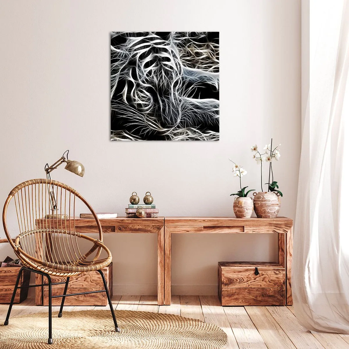 Lærredstryk - Billede på lærred - En undersøgelse af kattens lethed - 70x70 cm