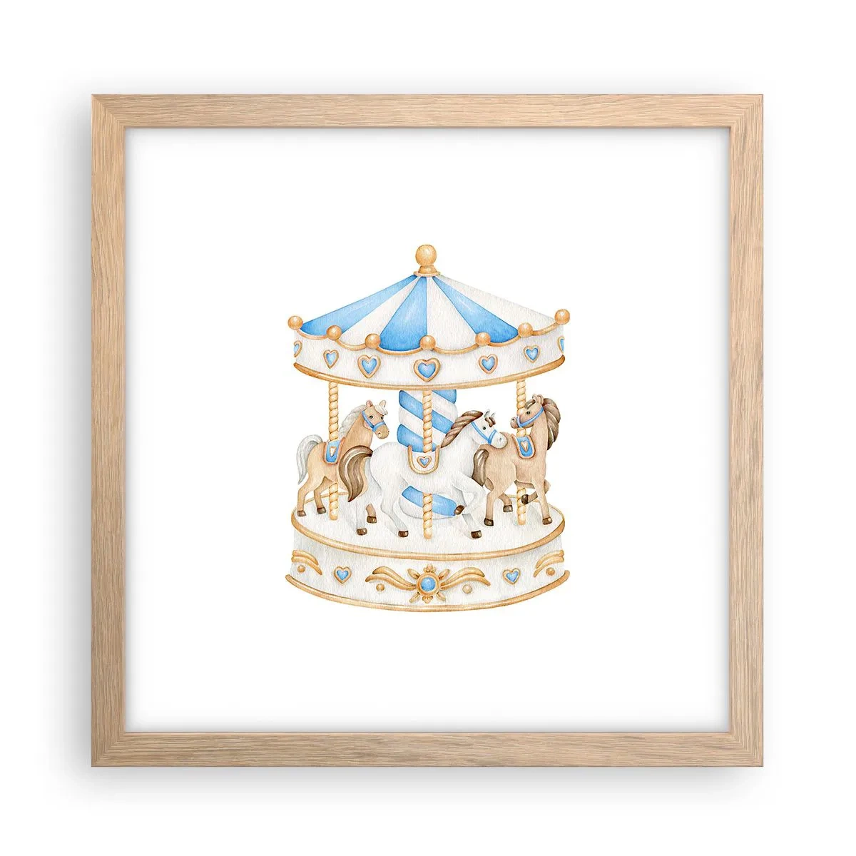 Plakat i ramme af lyst egetræ - Sød barndom - 30x30 cm