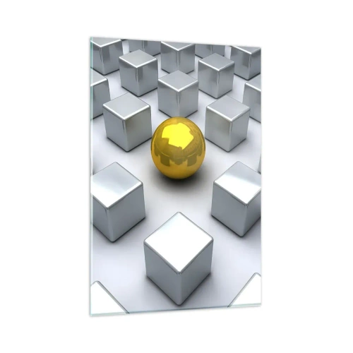 Billede på glas - Hvorfor mig? Geometrisk sammensætning - 80x120 cm