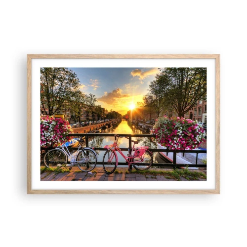 Plakat i ramme af lyst egetræ - Forårsmorgen i Amsterdam - 70x50 cm