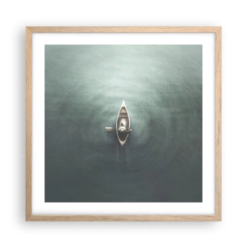 Plakat i ramme af lyst egetræ - På tværs af en månelyst sø - 50x50 cm