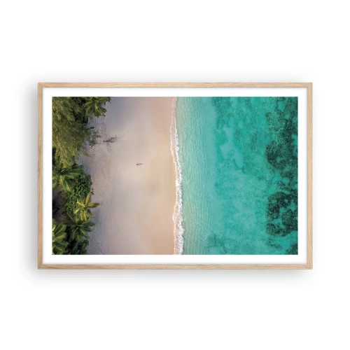 Plakat i ramme af lyst egetræ - Paradis strand - 91x61 cm