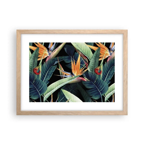 Plakat i ramme af lyst egetræ - Flammeblomster i troperne - 40x30 cm