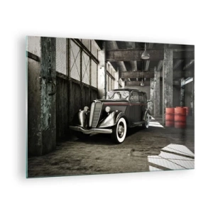 Billede på glas - En veteranbil i en stilfuld garage - 70x50cm - 1930'ernes vedvarende elegance. - Moderne vægdekoration til stue og soveværelse ARTTOR